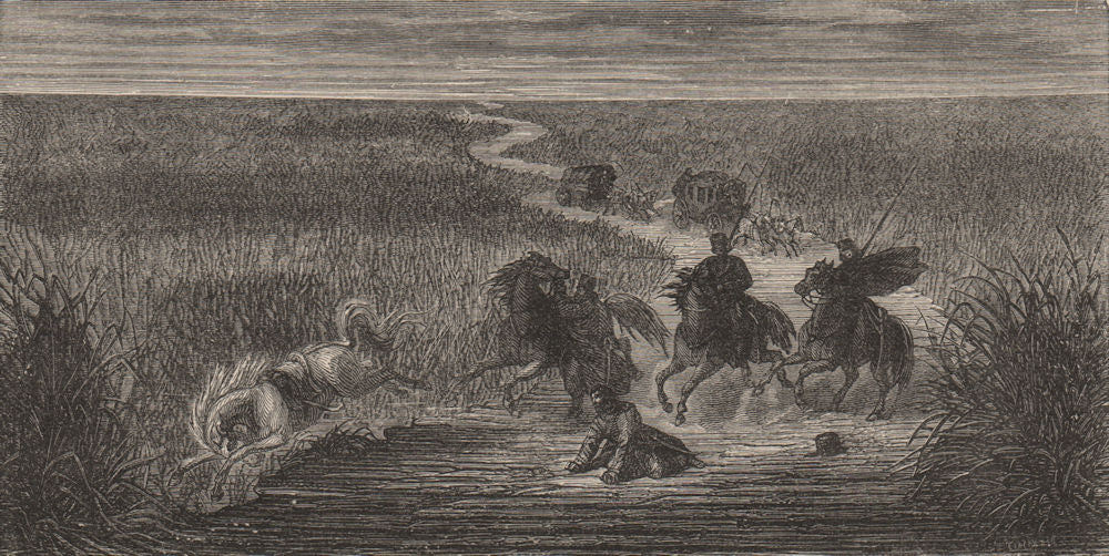 RUSSIA. Crossing the Marsh in the Steppe of Baraba 1882 old antique print